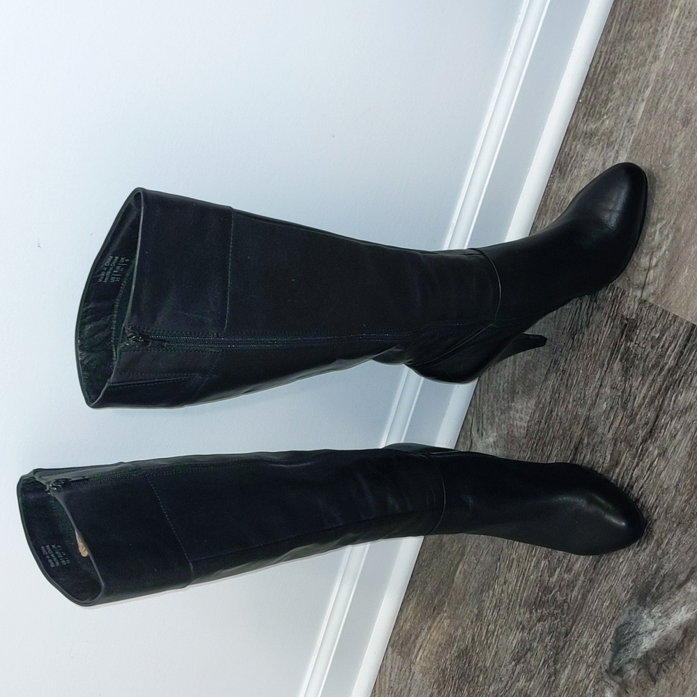 Aldo black genuine leather high heeled, knee-high boots size 10M